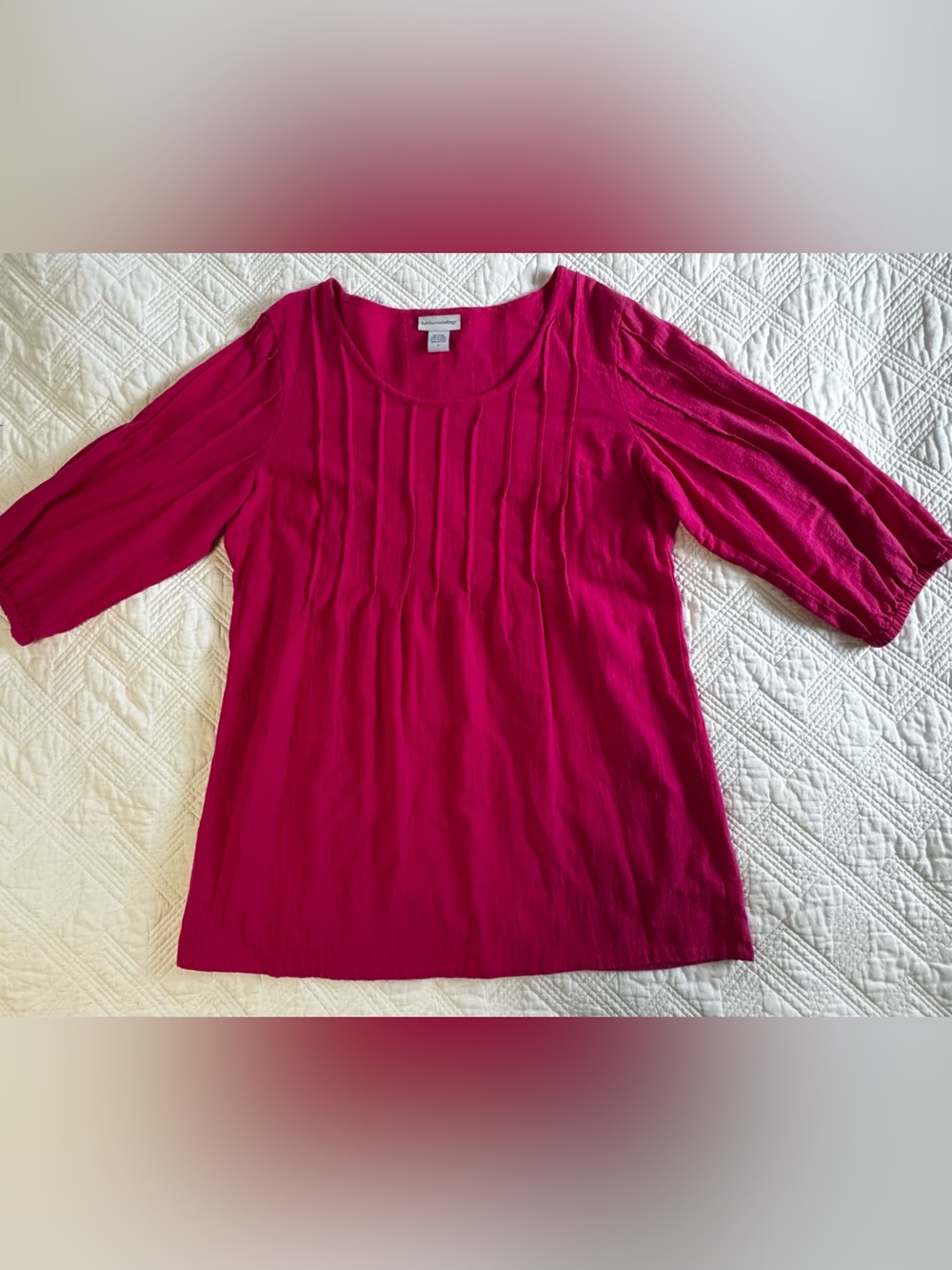 Soft Surroundings Hot Pink Cotton Top Pintuck Detail Size Medium